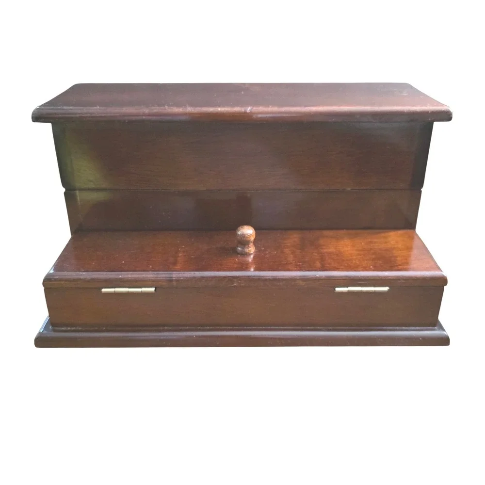 Vintage 1986 The Bombay Company Valet Jewelry Box, Dark Wood Desktop Organizer